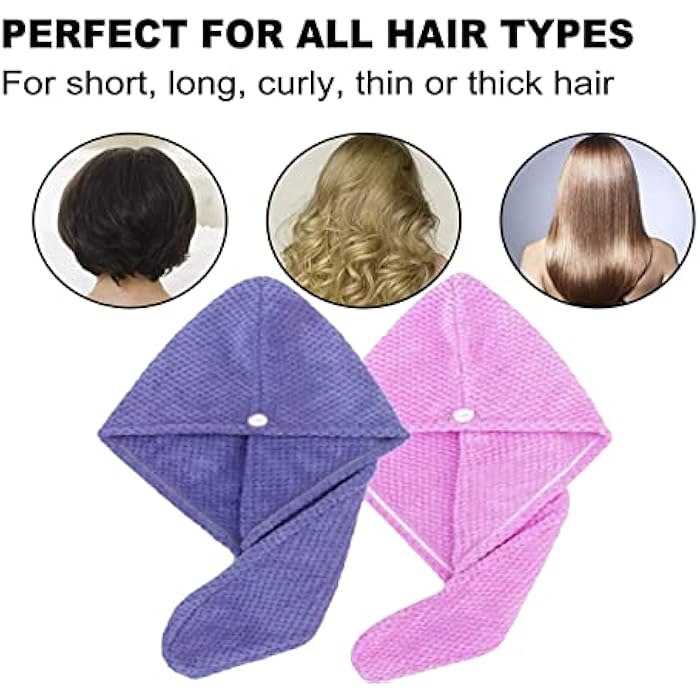 KITCHENIO VILLA Hair Towel Wrap - Hair Drying Towels - Anti Frizz Hair Care Towel Best for Curly, Long & Thick Hairs - Extremely Soft Absorbent Material Quick - Pack of 2 (Pink, Blue) - Image 3